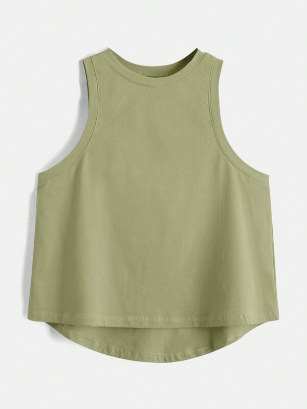 SHEIN BASICS Women's Solid Color Round Neck Asymmetric Hem Tank Top