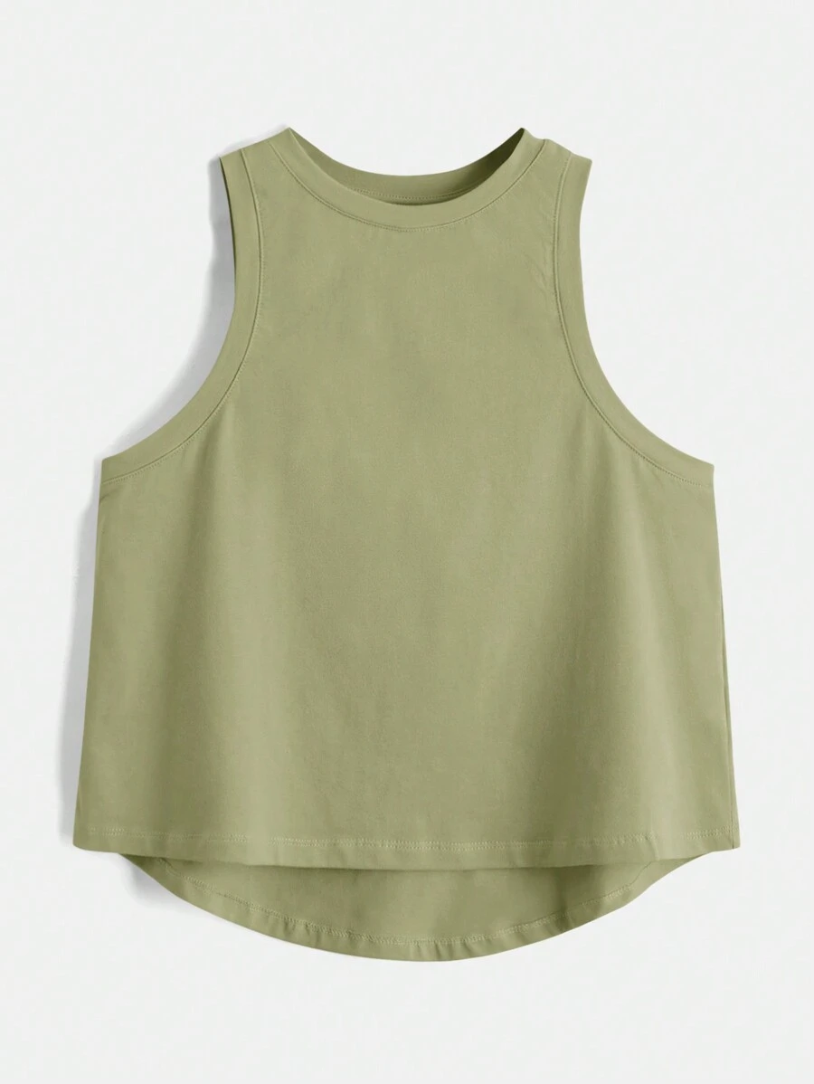 Tseoso Women's Solid Color Round Neck Asymmetric Hem Tank Top - Mint Green - View 1