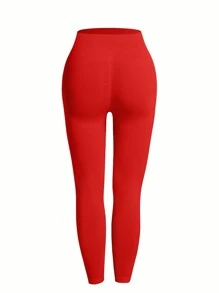 SHEIN Solid Color High Waist Sports Leggings - Red - View 5