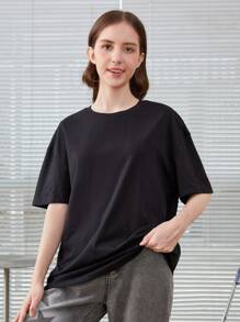 SHEIN 青少女針織彩色蝴蝶印花寬鬆T恤 - 黑色 - 查看 2