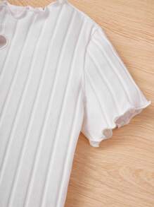 SHEIN 青少年女孩針織純色愛心空心紋t恤,2入組 - 黑色 - 查看 4