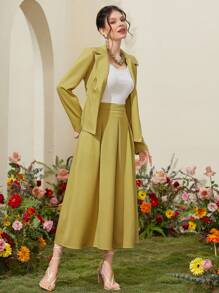 Modelyn Conjunto De Traje De Solapa Con Cuello De Solapa unicolor De Un Solo Pecho - Amarillo - Ver 4