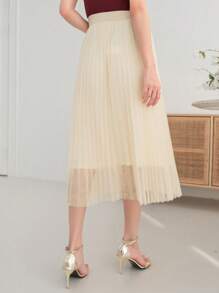 Dazy X KIMYOUJUNG 純色褶皺網紗中長裙