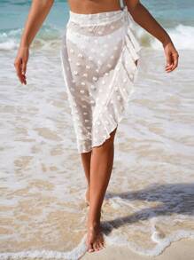 SHEIN Swim 夏季女式拼布荷叶边上衣和裙子套装 - 白色 - 查看 1
