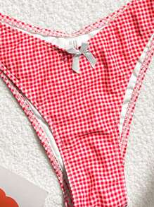 Swim Mod 2 Pcs/Set Plaid & Butterfly Printed Decor Bikini Swimwear Summer - Red - View 5