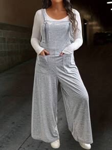 EMERY ROSE Pantalones sueltos con bolsillos y decoración, mono informal de talla grande