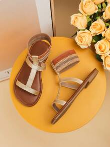 Modische Goldene Flache Sandalen Für Eltern Und Kinder, Perfekt Für Urlaubspartys - Gold - Übersicht 2