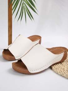 Của phụ nữ Mùa Xuân Hàng mới đến Lộ ra ngón chân Phong cách Nêm Gót chân Dép xăng đan , Giày lười , Đúng mốt & Nhẹ , Dày Đáy Dép đi trong nhà - trắng - Xem 4