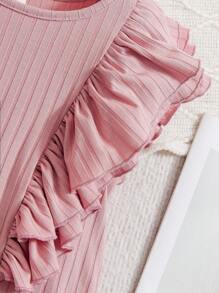 SHEIN Young Girl Round Neck Layered Ruffle Sleeve T-Shirt And Straight Leg Pants 2pcs/Set - Pink - View 5