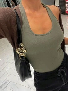 DAZY Solid Color Slim Fit Halter Neck Tank Top