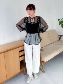 FRIFUL Women's Sheer Mesh Cami Top With Strap - Black - View 2