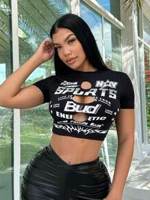 SHEIN SXY Graphics Woman T Shirts  Summer T Shirts Summer Clothes Crop T Shirt Summer T Shirts   Black Crop Top Black T Shirt Saint Patrick Day, Clover, Shamrock - Black - View 5