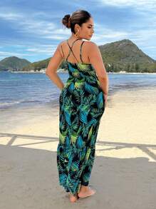 SHEIN SXY 海灘女裝波西米亞風夏季長款洋裝,飄逸寬松 - 綠色 - 查看 2