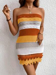 SHEIN Unity Plus Size Women's Striped Knitted Sweater Dress - Multicolor - View 3