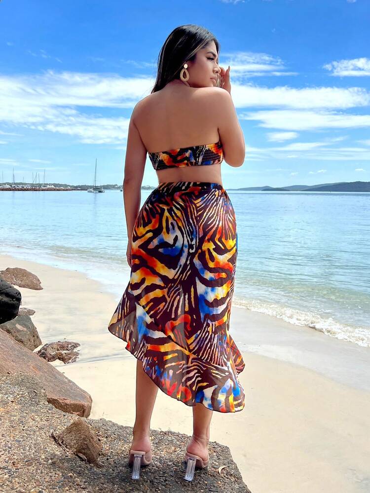 Leopard Print Animal Print Flounce Summer Vacation Two Pieces Outfits