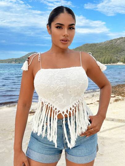 SHEIN SXY 夏季假期海灘短版白色背心