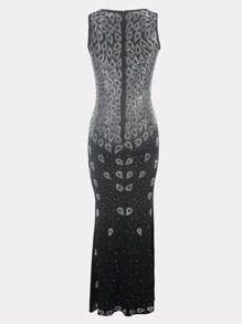 1pc Women's Deep V-Neck Rhinestone Decor High Slit Sleeveless Evening Dress