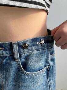 DAZY Fashionable Star Shaped Button Waistband - Black - View 6