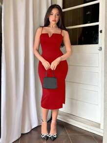 Aloruh Solid Color Spaghetti Straps Bodycon Dress