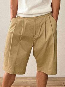 DAZY Men's Summer Solid Color Pleated Shorts - Khaki - View 1