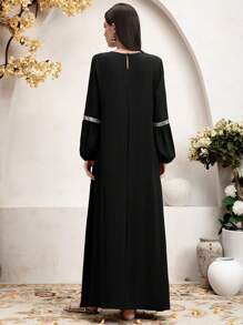 Al Najma Váy Ả Rập dài tay hở vai lấp lánh chắp vá cho nữ - màu đen - Xem 2