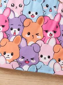 SHEIN Vestido De Tirantes Con Estampado De Conejo De Dibujos Animados Para Niña Pequeña - Multicolor - Ver 6