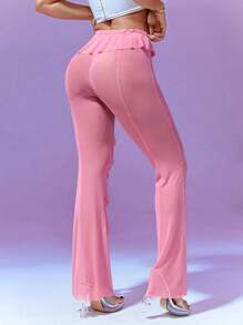 SHEIN Unity Ladies' See-Through Mesh Pants With Flounce Hem - Pink - View 2