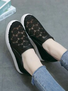 女士楔形高跟厚底運動鞋,鞋帶透氣休閒鞋,隱形增高運動鞋 - 黑色 - 查看 5