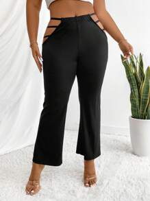 Maweii Plus Size Women's Solid Color High Waist Cut Out Flared Pants