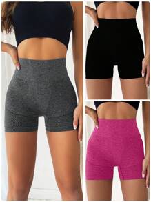 Easithlete 3pcs Solid Wideband Waist Sports Shorts