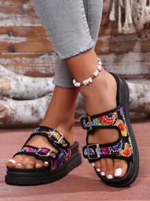 Mùa Xuân 2024 Hàng mới đến Kích thước lớn Của phụ nữ Giày dép , Châu Âu và Châu Mỹ Phong cách Dày Đáy Ngoài trời Dép đi biển - Nhiều màu - Xem 5