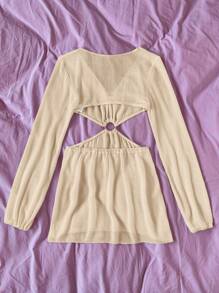 Swim Vcay Vestito copri costume solid color a maglia mini con scollo a V per la spiaggia d'estate