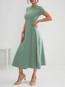 SHEIN Essnce Solid Colored Short Sleeve Stand Collar Women's Dress - Mint Green - View 6