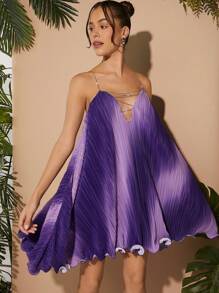 SHEIN Unity Ombre Plisse 水钻系带连衣裙 - 彩色 - 查看 6