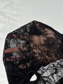 SHEIN ICON Plus Size Lace Asymmetrical Hem Bandeau Top, For Summer - Black - View 8