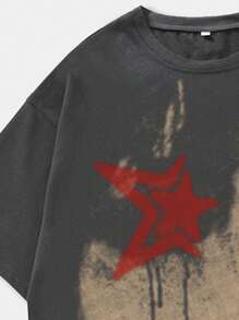 ROMWE MEN Grunge Punk Men's Portrait Printed Short Sleeve T-Shirt, Suitable For Daily Wear In Spring And Summer, School