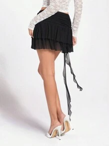 Forever 21 Gonna in tessuto elasticizzato e in rete con rifiniture a volant nera per donna