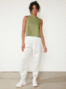 Tseoso Women's Solid Color Round Neck Asymmetric Hem Tank Top - Mint Green - View 7