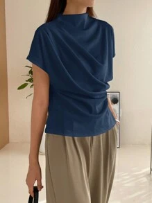 DAZY 純色休閒百褶短袖t卹