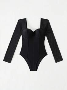 Swim Vcay Costume da bagno con reggiseno a fascia con contrasto di rete, adatto per vacanze, viaggi, festival, piscina, surf, spiaggia estiva