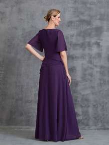 Women's Rhinestone Detail Short Flared Sleeve Sleeve Chiffon Party Dress - Purple - View 2