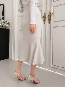DAZY 純色麻花紋美人魚長裙 - 白色 - 查看 2