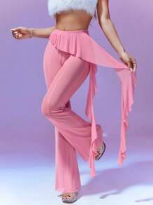 SHEIN Unity Ladies' See-Through Mesh Pants With Flounce Hem - Pink - View 1