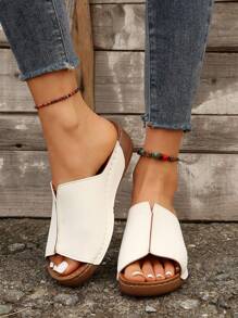 Của phụ nữ Mùa Xuân Hàng mới đến Lộ ra ngón chân Phong cách Nêm Gót chân Dép xăng đan , Giày lười , Đúng mốt & Nhẹ , Dày Đáy Dép đi trong nhà - trắng - Xem 5