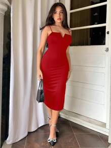 Aloruh Solid Color Spaghetti Straps Bodycon Dress