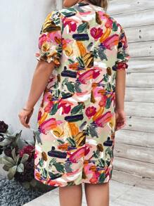 EMERY ROSE Plus Size Women's Puff Sleeve Floral Print Dress For Summer,Beach Dress Sundress,Holiday Outfits Boho