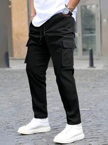 Manfinity Homme Men's Drawstring Waist Cargo Pants With Pockets, For Fall