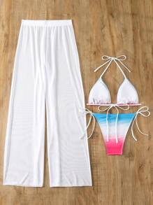 SHEIN Swim Gradient Halter Neck Bikini Set Summer - Multicolor - View 2