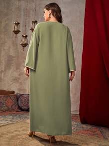 Al Najma 大码女式长袖拼布编织束带连衣裙，适合圣诞节超长女装 - 綠色 - 查看 2