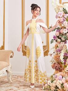 SHEIN Vestido de punto con estampado floral para niña adolescente